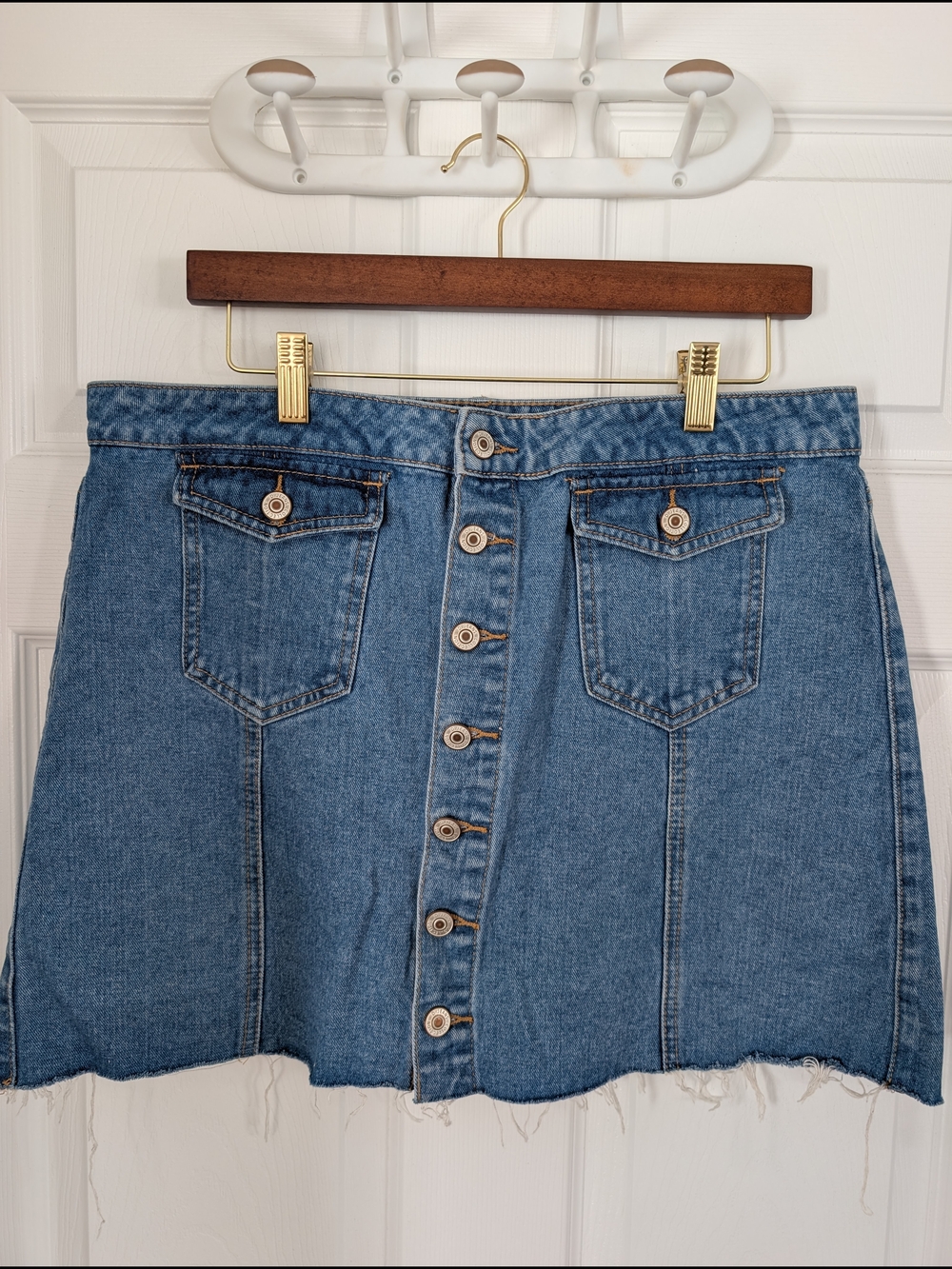 Dex Blue Button-Front Denim Mini Skirt